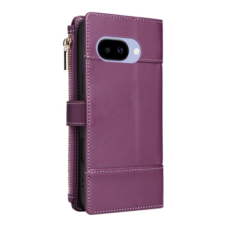 For Google Pixel 9a Crossbody Strap RFID Blocking Zipper Wallet Leather Phone Case