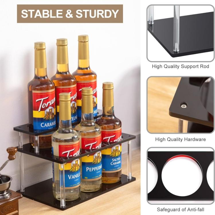 YX164 Acrylic 2 Tier Coffee Syrups Bottle Rack Organizer - Black