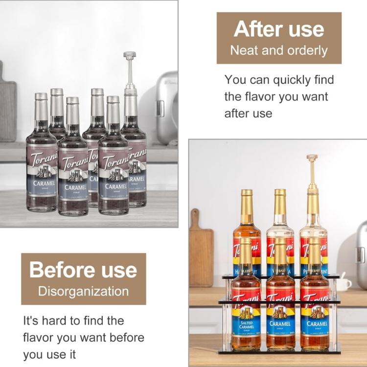 YX164 Acrylic 2 Tier Coffee Syrups Bottle Rack Organizer - Black