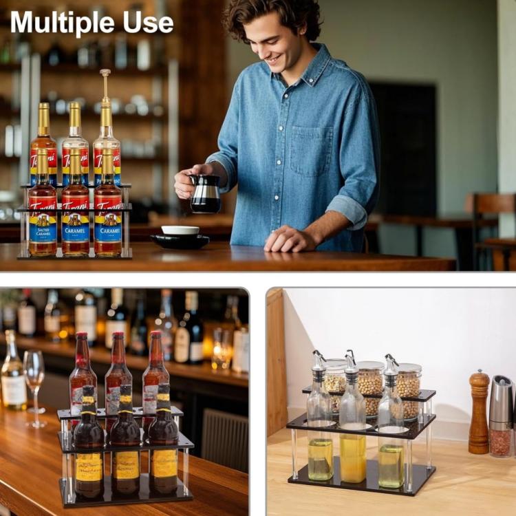YX164 Acrylic 2 Tier Coffee Syrups Bottle Rack Organizer - Black