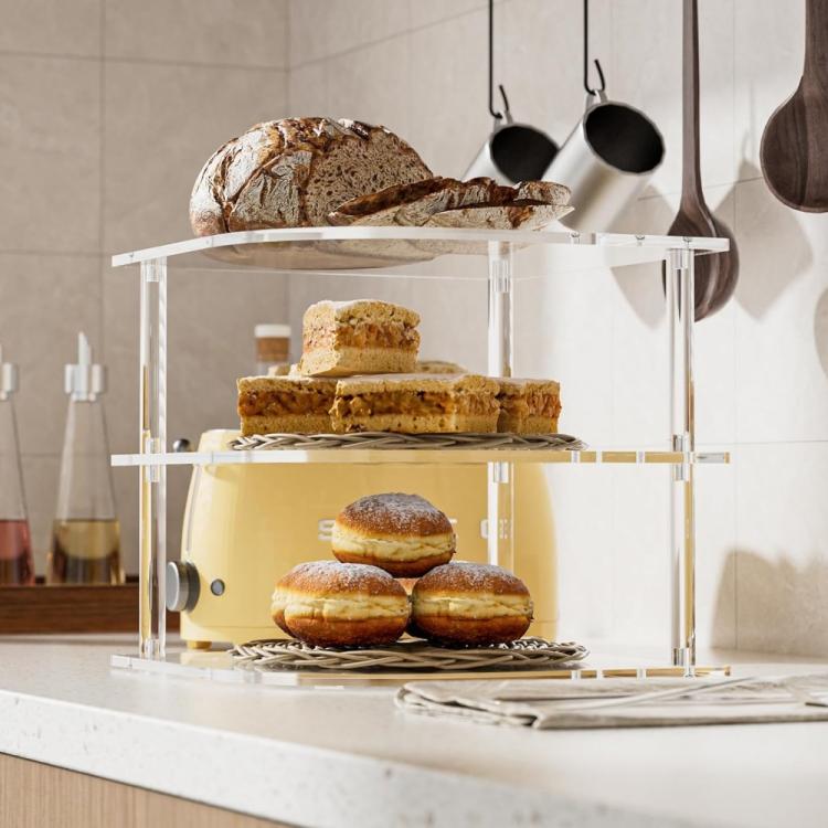 YX165 Acrylic 3 Tier Corner Plates and Bowls Organizer Shelf - Transparent