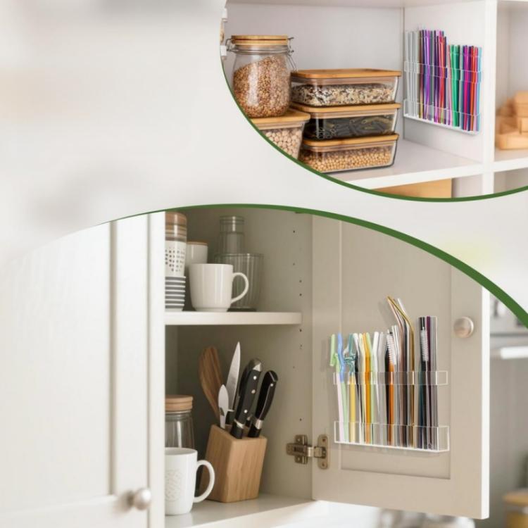 YX166 Acrylic Straw Wall Mount Bracket, with Double Sided Adhesion Stickers - Transparent