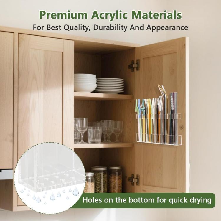 YX166 Acrylic Straw Wall Mount Bracket, with Double Sided Adhesion Stickers - Transparent