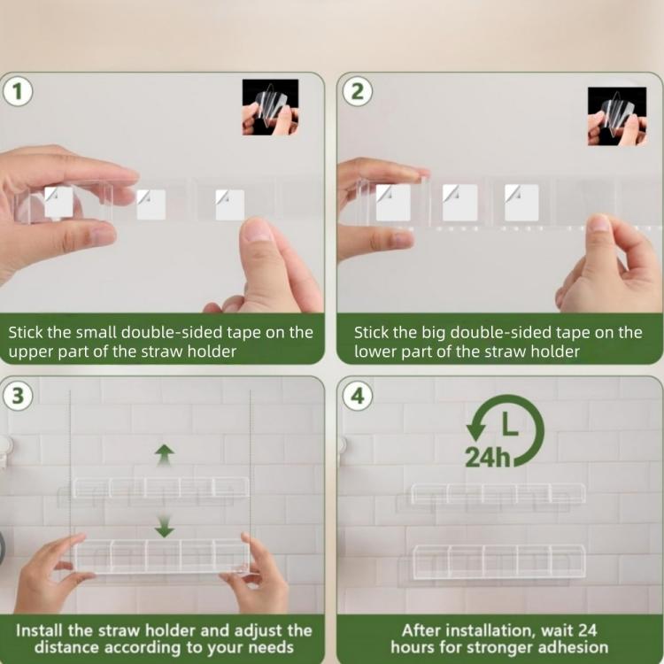 YX166 Acrylic Straw Wall Mount Bracket, with Double Sided Adhesion Stickers - Transparent
