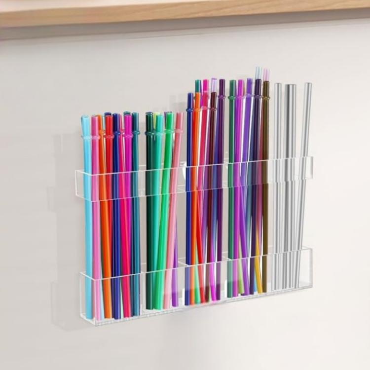 YX166 Acrylic Straw Wall Mount Bracket, with Double Sided Adhesion Stickers - Transparent