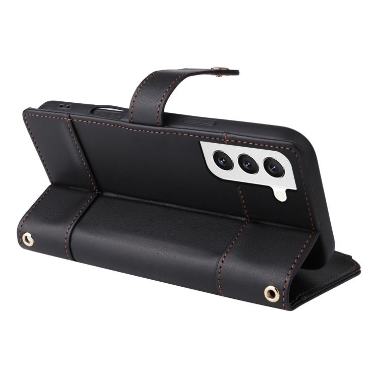 For Samsung Galaxy S22 5G Crossbody Strap RFID Blocking Zipper Wallet Leather Phone Case