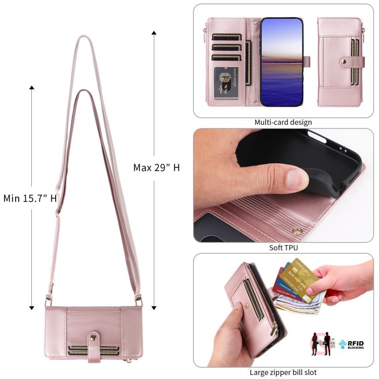 For Samsung Galaxy S21 5G Crossbody Strap RFID Blocking Zipper Wallet Leather Phone Case
