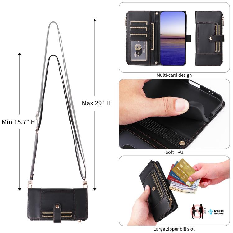 For Samsung Galaxy S21 5G Crossbody Strap RFID Blocking Zipper Wallet Leather Phone Case