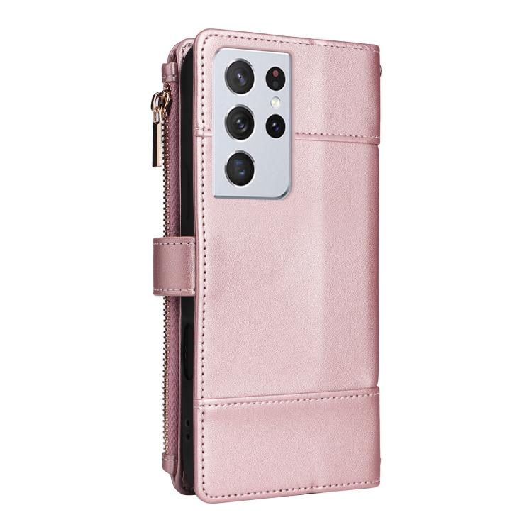 For Samsung Galaxy S21 Ultra 5G Crossbody Strap RFID Blocking Zipper Wallet Leather Phone Case