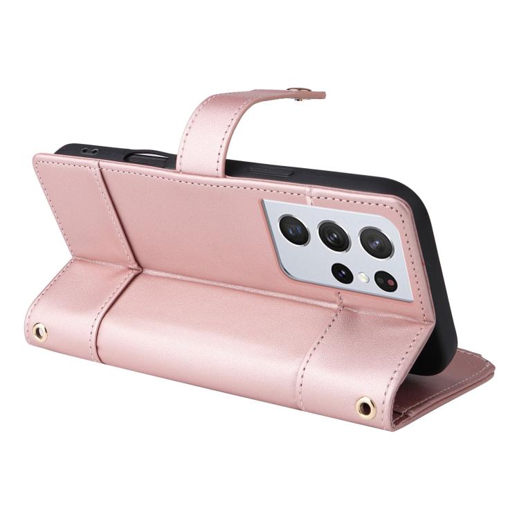 For Samsung Galaxy S21 Ultra 5G Crossbody Strap RFID Blocking Zipper Wallet Leather Phone Case