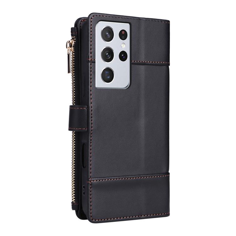 For Samsung Galaxy S21 Ultra 5G Crossbody Strap RFID Blocking Zipper Wallet Leather Phone Case