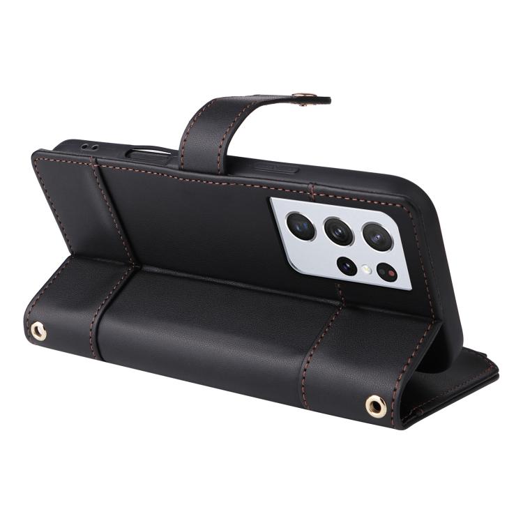 For Samsung Galaxy S21 Ultra 5G Crossbody Strap RFID Blocking Zipper Wallet Leather Phone Case