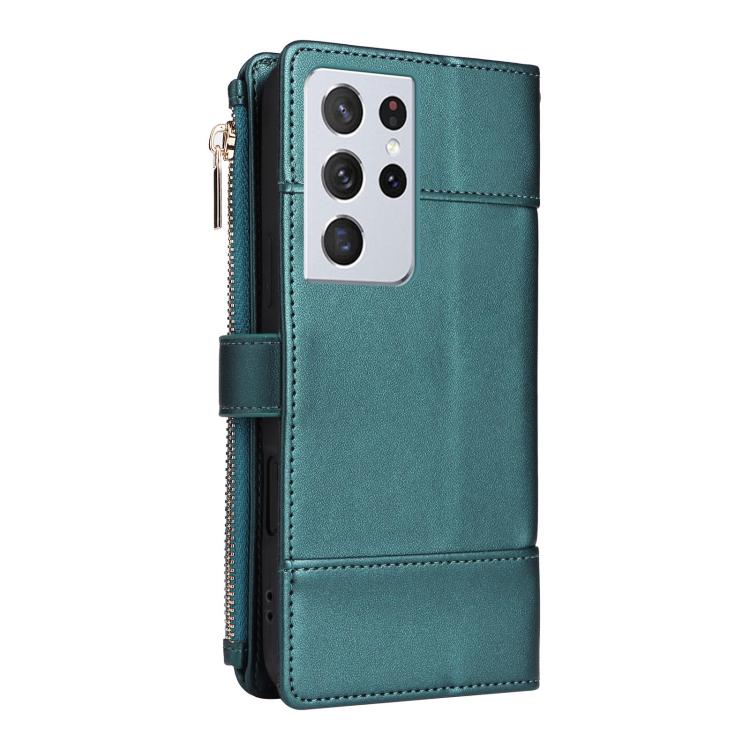 For Samsung Galaxy S21 Ultra 5G Crossbody Strap RFID Blocking Zipper Wallet Leather Phone Case