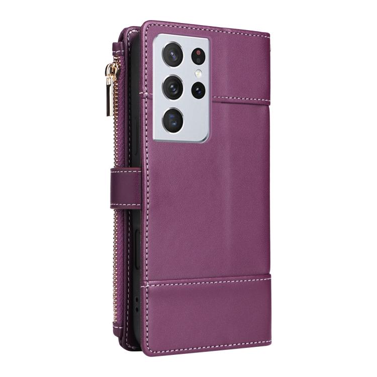 For Samsung Galaxy S21 Ultra 5G Crossbody Strap RFID Blocking Zipper Wallet Leather Phone Case