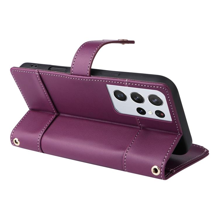 For Samsung Galaxy S21 Ultra 5G Crossbody Strap RFID Blocking Zipper Wallet Leather Phone Case