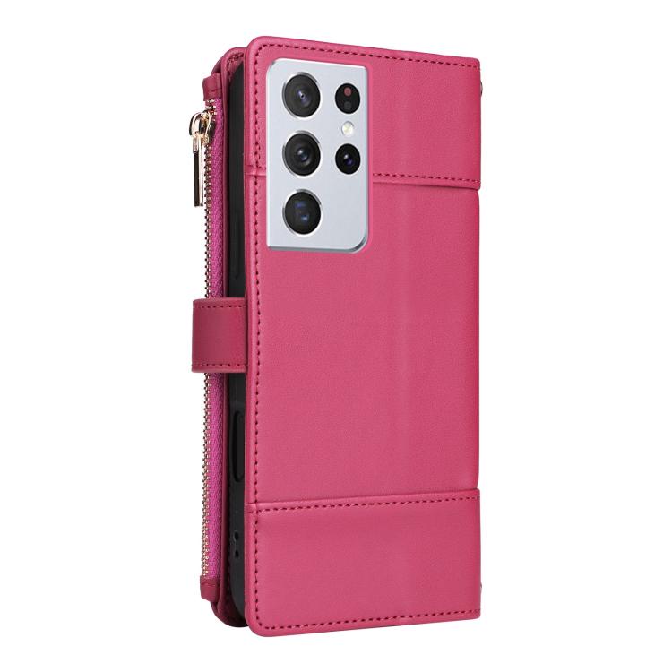 For Samsung Galaxy S21 Ultra 5G Crossbody Strap RFID Blocking Zipper Wallet Leather Phone Case