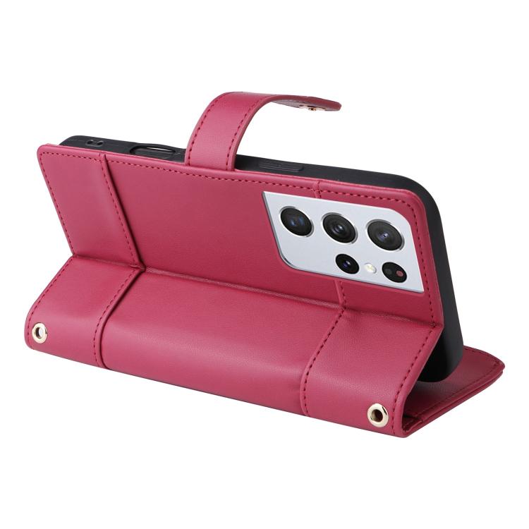 For Samsung Galaxy S21 Ultra 5G Crossbody Strap RFID Blocking Zipper Wallet Leather Phone Case