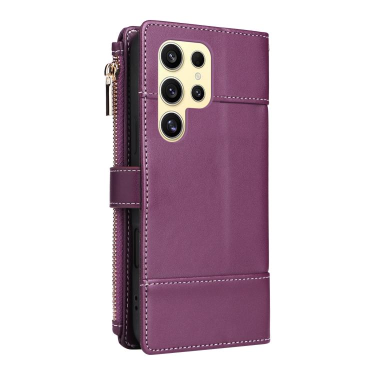 For Samsung Galaxy S24 Ultra 5G Crossbody Strap RFID Blocking Zipper Wallet Leather Phone Case