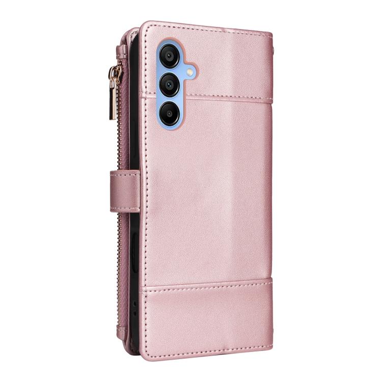 For Samsung Galaxy A15 5G Crossbody Strap RFID Blocking Zipper Wallet Leather Phone Case