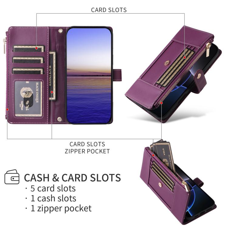 For Samsung Galaxy A35 5G Crossbody Strap RFID Blocking Zipper Wallet Leather Phone Case
