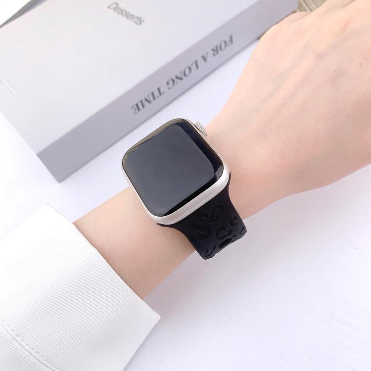 For Apple Watch 42mm / 41mm / 40mm / 38mm Buckle Concave Leopard Silicone Watch Band