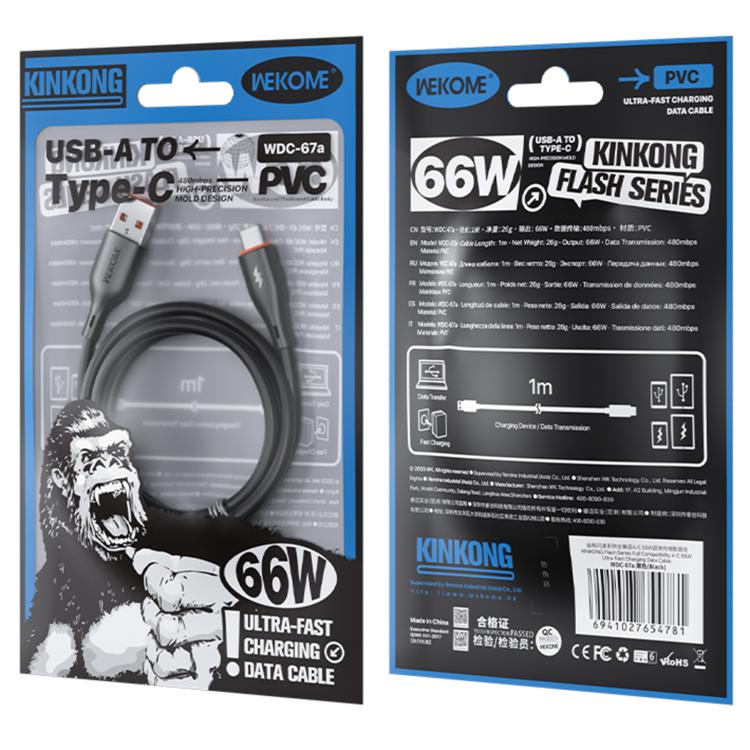 WK WDC-67a Kinkong 1m 66W PVC Data Cable, Interface:USB to Type-C