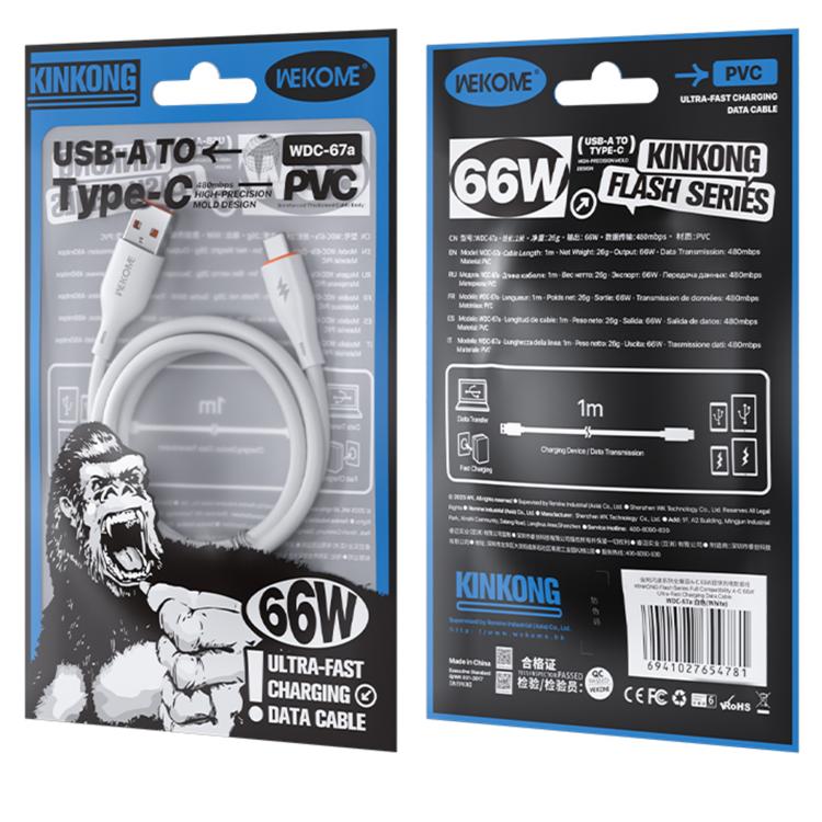 WK WDC-67a Kinkong 1m 66W PVC Data Cable, Interface:USB to Type-C