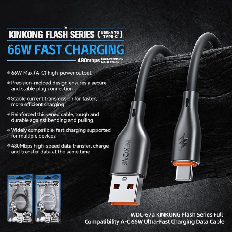WK WDC-67a Kinkong 1m 66W PVC Data Cable, Interface:USB to Type-C