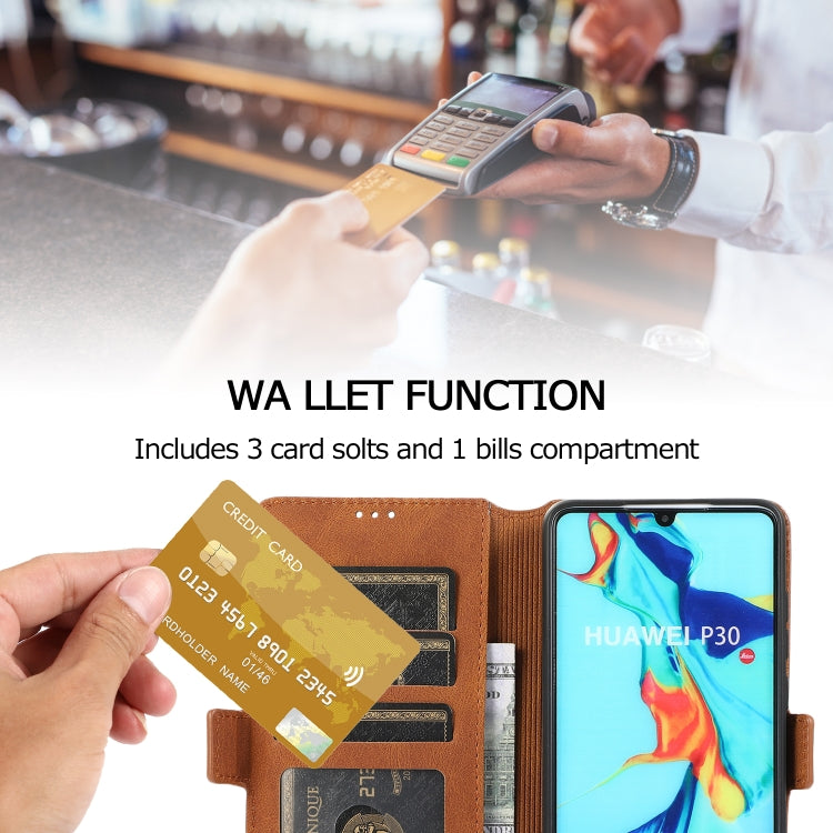 For Huawei P30 Retro Magnetic Closing Clasp Horizontal Flip Leather Case with Holder & Card Slots & Photo Frame & Wallet