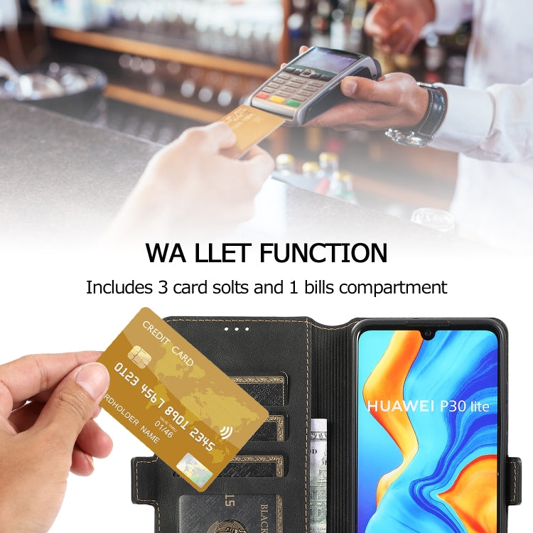 For Huawei P30 Lite Retro Magnetic Closing Clasp Horizontal Flip Leather Case with Holder & Card Slots & Photo Frame & Wallet