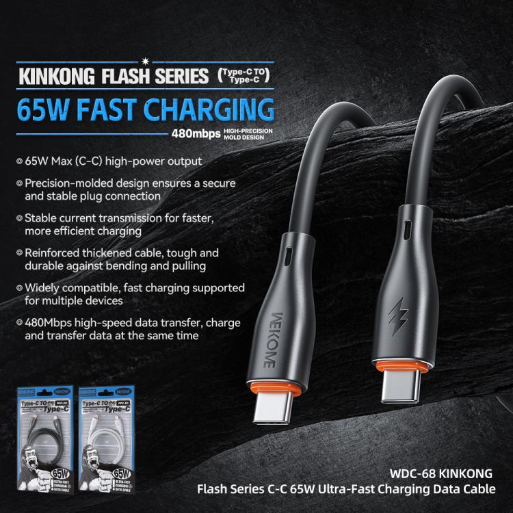 WK WDC-68 Kinkong Flash Series 1m 65W PVC Fast Charging Data Cable, Interface:Type-C to Type-C