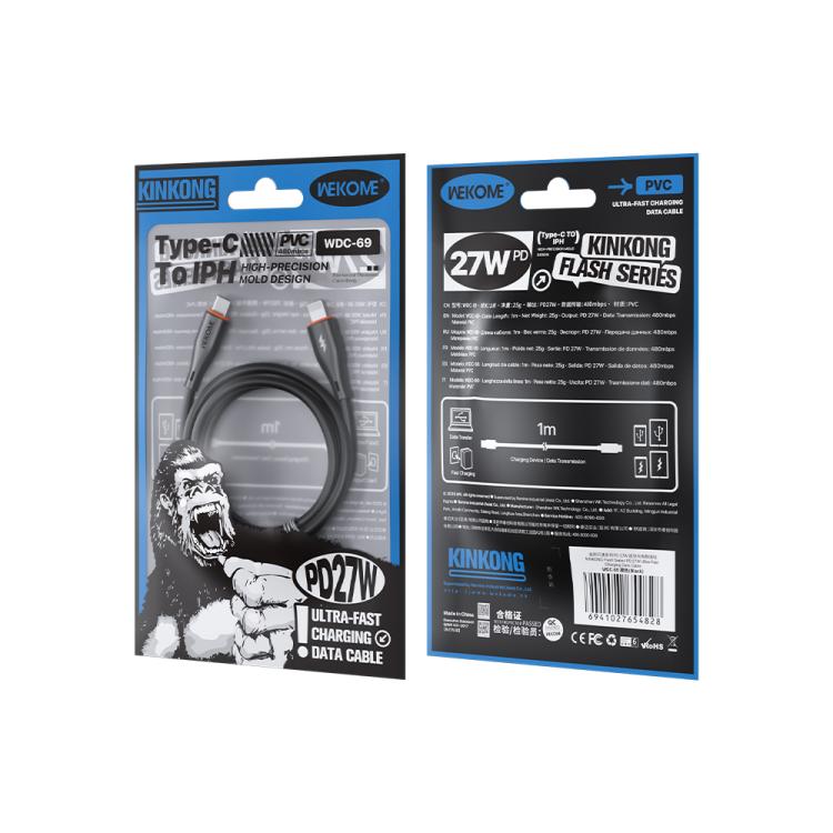 WK WDC-69 Kinkong Flash Series 1m PD27W PVC Fast Charging Data Cable, Interface:Type-C to 8 Pin