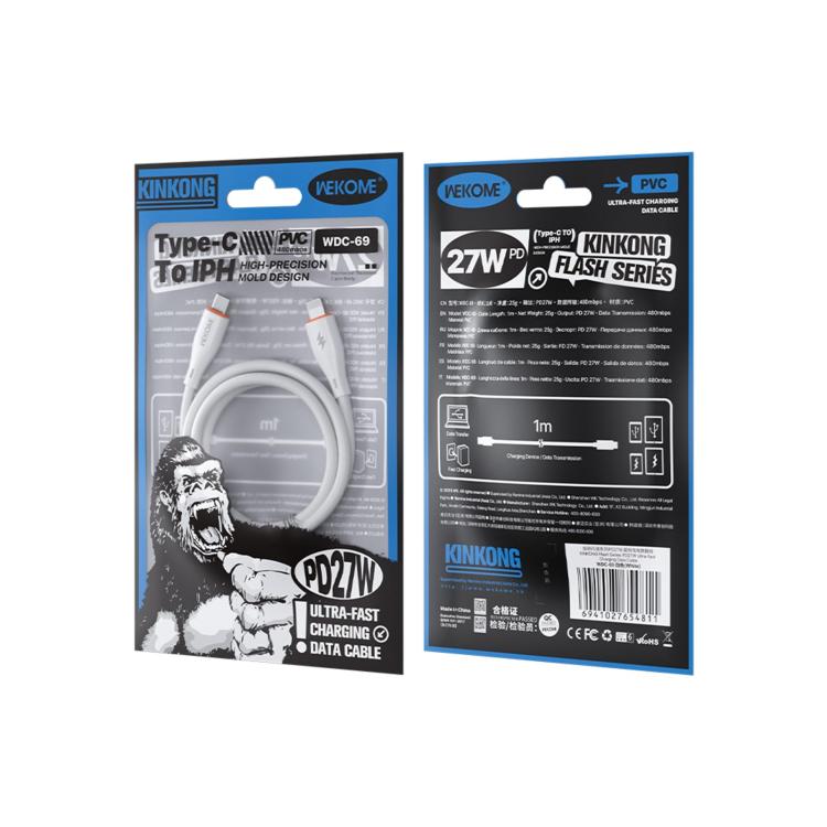 WK WDC-69 Kinkong Flash Series 1m PD27W PVC Fast Charging Data Cable, Interface:Type-C to 8 Pin