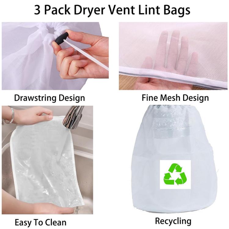 3pcs/Pack Dryer Vent Lint Trap Dryer Vent Duct Lint Bag - White