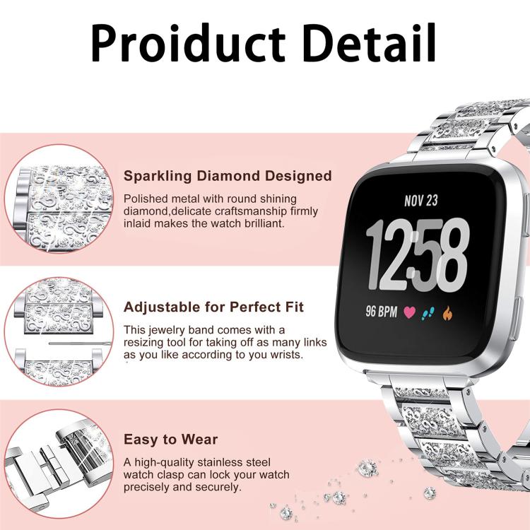 For Fitbit Inspire 2 / Ace 3 14mm xDfind Diamond Jewelry Stainless Steel Watch Band