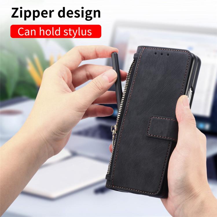 For Samsung Galax Z Fold7 5G Retro MagSafe Magnetic Zipper Wallet Leather Phone Case