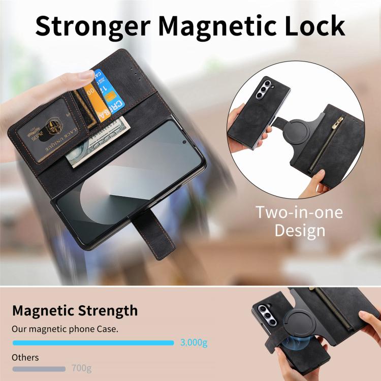 For Samsung Galax Z Fold7 5G Retro MagSafe Magnetic Zipper Wallet Leather Phone Case