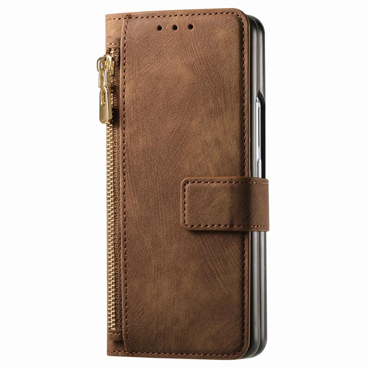 For Samsung Galax Z Fold7 5G Retro MagSafe Magnetic Zipper Wallet Leather Phone Case