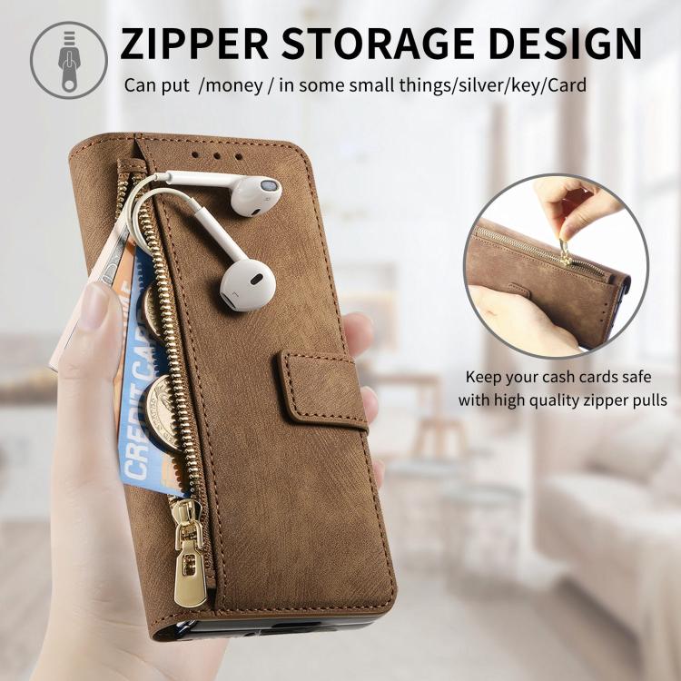 For Samsung Galax Z Fold7 5G Retro MagSafe Magnetic Zipper Wallet Leather Phone Case