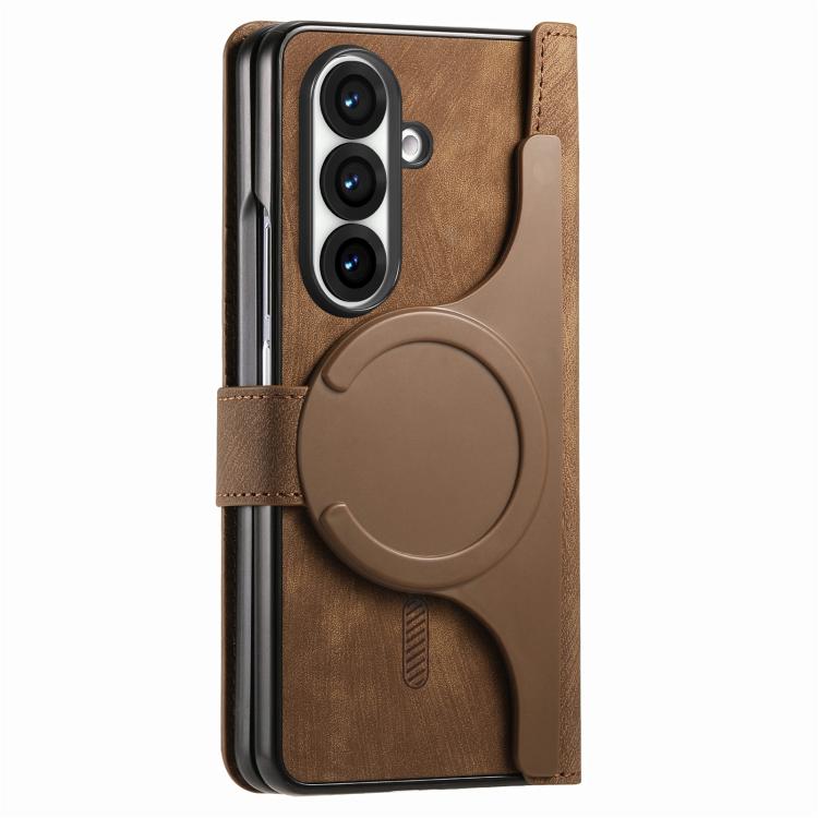 For Samsung Galax Z Fold7 5G Retro MagSafe Magnetic Zipper Wallet Leather Phone Case