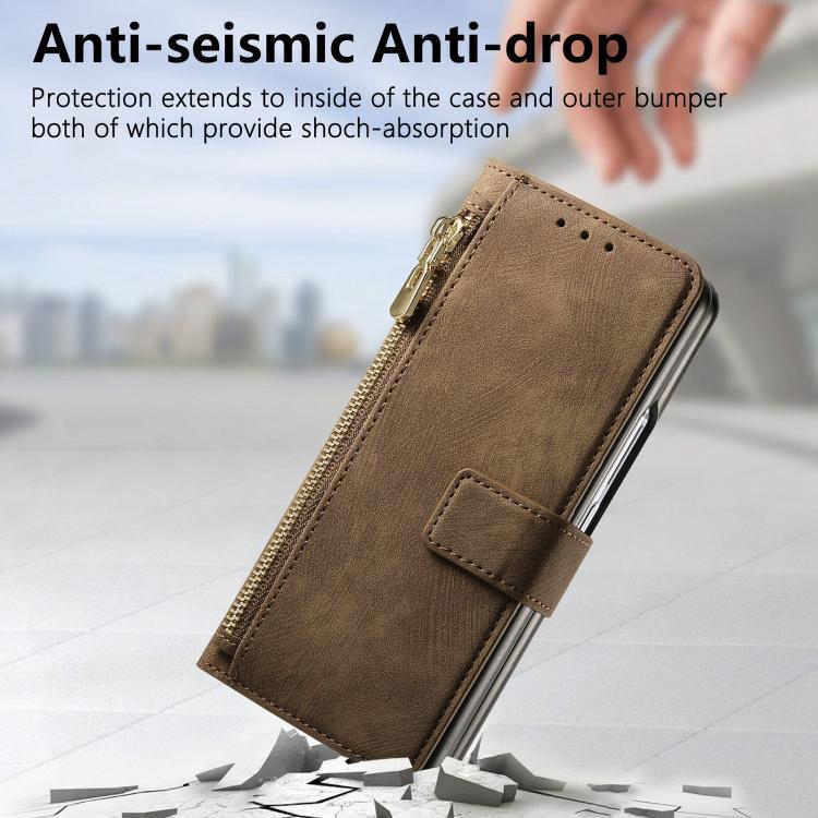 For Samsung Galax Z Fold7 5G Retro MagSafe Magnetic Zipper Wallet Leather Phone Case