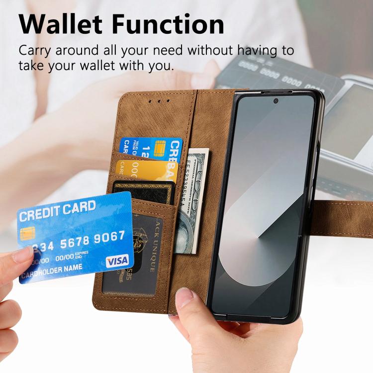 For Samsung Galax Z Fold7 5G Retro MagSafe Magnetic Zipper Wallet Leather Phone Case