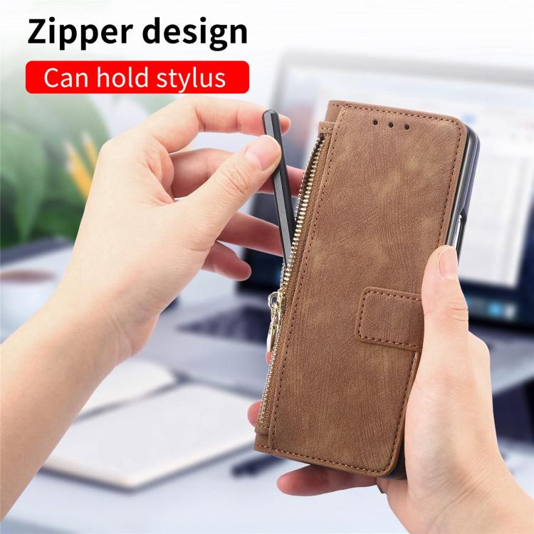 For Samsung Galax Z Fold7 5G Retro MagSafe Magnetic Zipper Wallet Leather Phone Case