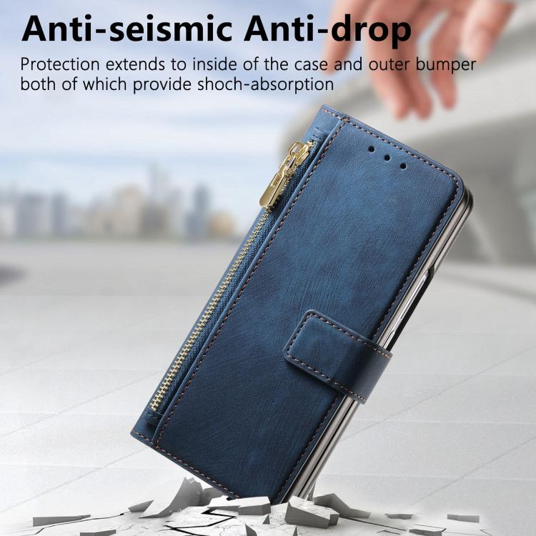 For Samsung Galax Z Fold7 5G Retro MagSafe Magnetic Zipper Wallet Leather Phone Case