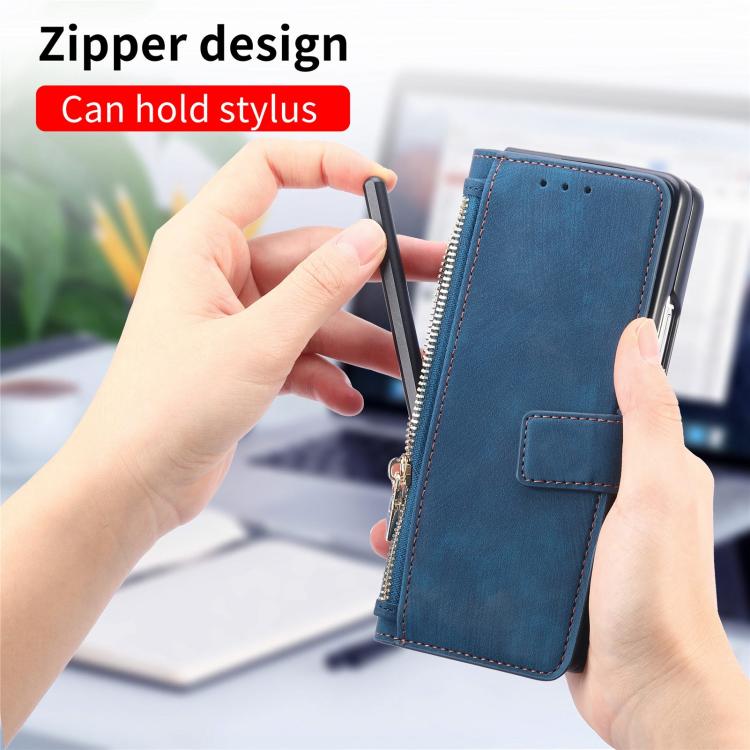 For Samsung Galax Z Fold7 5G Retro MagSafe Magnetic Zipper Wallet Leather Phone Case