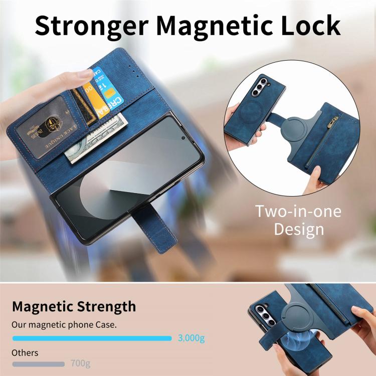 For Samsung Galax Z Fold7 5G Retro MagSafe Magnetic Zipper Wallet Leather Phone Case