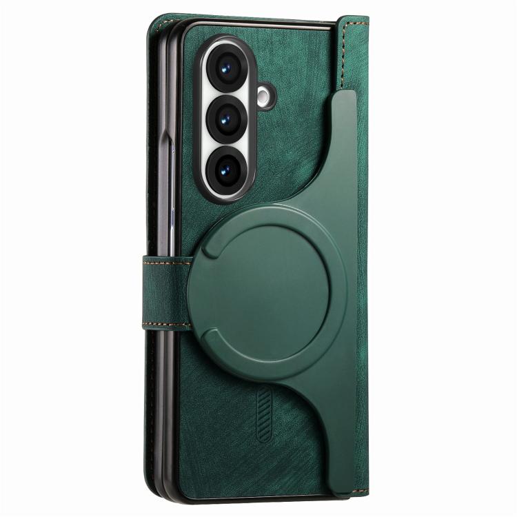 For Samsung Galax Z Fold7 5G Retro MagSafe Magnetic Zipper Wallet Leather Phone Case