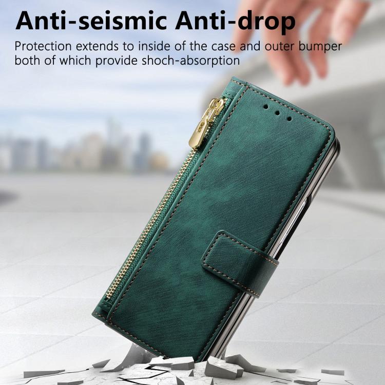 For Samsung Galax Z Fold7 5G Retro MagSafe Magnetic Zipper Wallet Leather Phone Case
