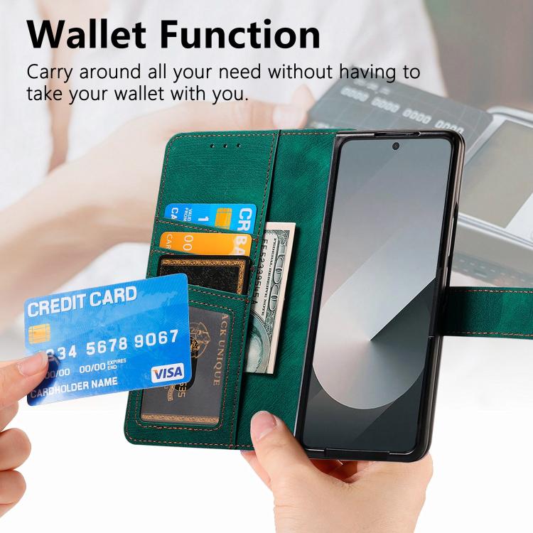 For Samsung Galax Z Fold7 5G Retro MagSafe Magnetic Zipper Wallet Leather Phone Case