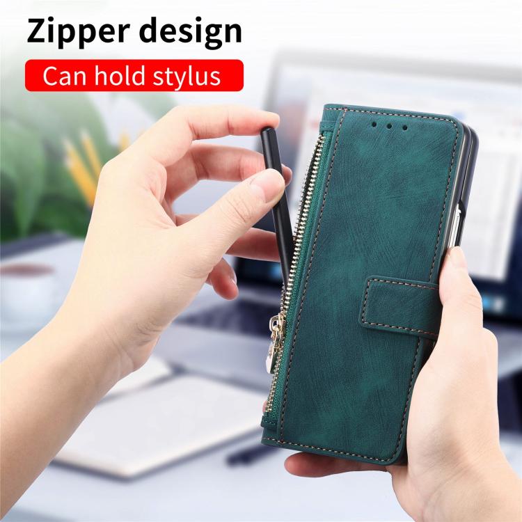 For Samsung Galax Z Fold7 5G Retro MagSafe Magnetic Zipper Wallet Leather Phone Case